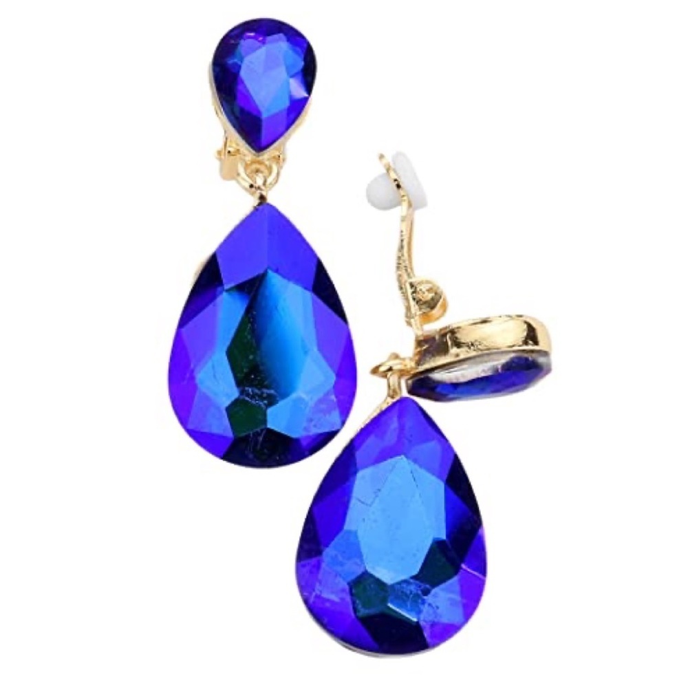 Double teardrop crystal clip on statement earrings